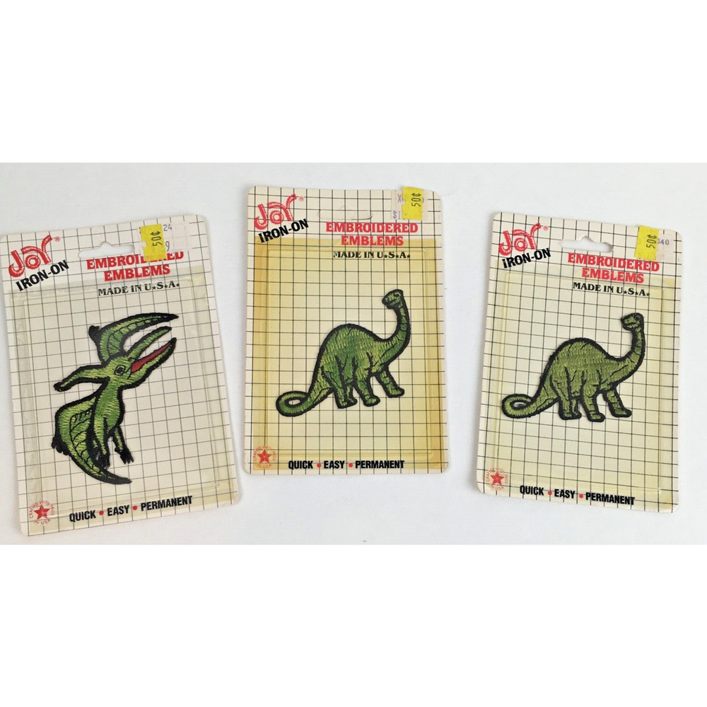 Vintage 1991 JOY IRON-ON Embroidered 3 Emblems Patch Dinosaur